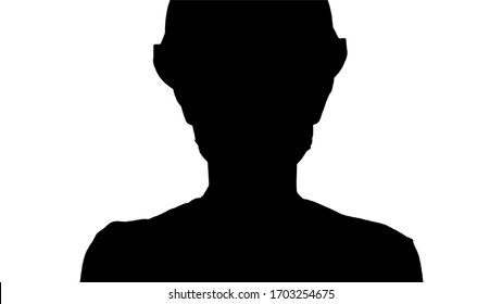 Silhouette Female Construction Worker In Safety Helmet Putting M