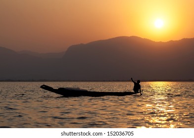 Silhouette Of Fishermen In Myanmar