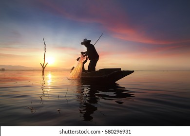 Early Morning Fishing Autumn On Lake Stock Photo (Edit Now) 17095111