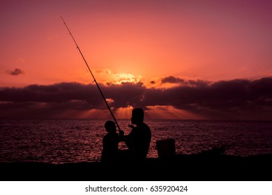 Father Son Fishing Silhouette Images, Stock Photos & Vectors | Shutterstock