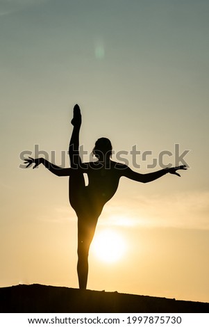 Similar – Two sisters doing gymnastics at sunset