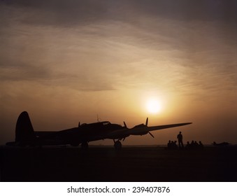 Silhouette of a flying fortress and crew, Langley Field, Va 1942