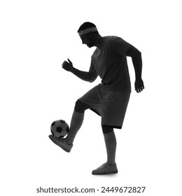 Silhouette of footballer playing with ball on white background - Powered by Shutterstock