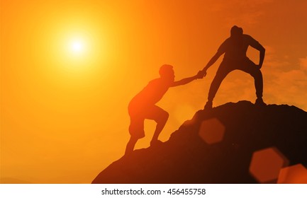 Silhouette of friends helping hand on him. hopeful concept. - Shutterstock ID 456455758