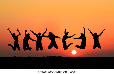 Silhouette Friends Jumping On Beach Sunset Stock Photo 93541306 Shutterstock Silhouette Friends Jumping On Beach Sunset Stock Photo 93541306 Shutterstock