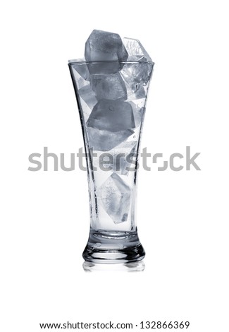 Silhouette of glass with ice isolated on white background