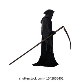 Silhouette of a grim reaper isolated on white background