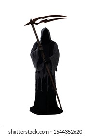 Silhouette Of A Grim Reaper Isolated On White Background