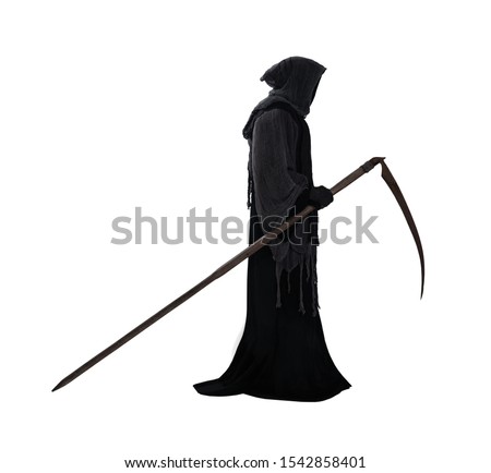 Silhouette of a grim reaper isolated on white background