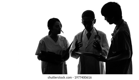Silhouette of group of asian medical workers.