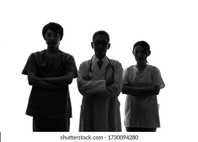 Silhouette of group of medial occupation.