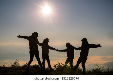 Silhouette Group Young Woman Having Fun Stock Photo 1316128094 ...