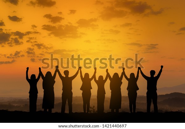 Silhouette Happy Business Teamwork Making High Stock Photo 1421440697 ...