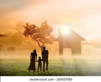 Silhouette Happy Family With Dream House