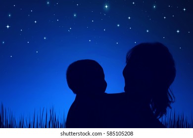 Silhouette Happy Mother Her Little Girl Stock Photo (Edit Now) 585105208