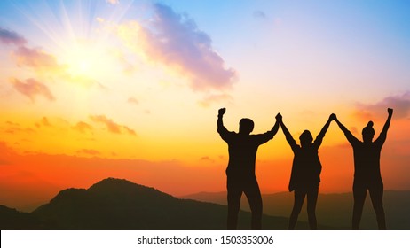 Silhouette Happy People Successful People Cooperation Stock Photo (Edit ...