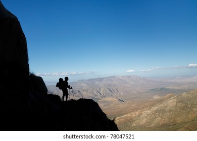 Silhouette of a hiker viewing Anza-Borrego Desert State Park, Southern California, USA