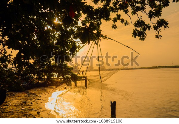 Silhouette Image Indian Style Fish Traps Stock Photo Edit Now