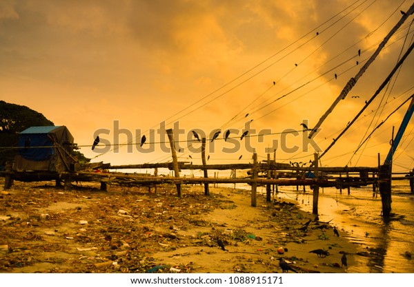 Silhouette Image Indian Style Fish Traps Stock Photo Edit Now