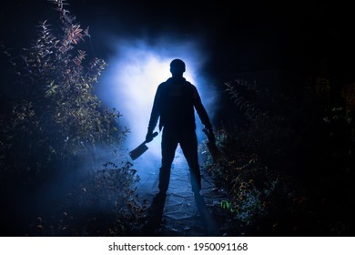 Silhouette Killer Knife Standing Dark Forest Stock Photo 1950091168 ...