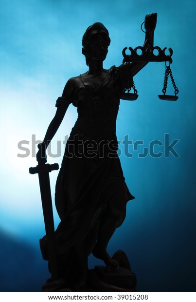 Silhouette Lady Justice On Blue Background Stock Photo (Edit Now) 39015208