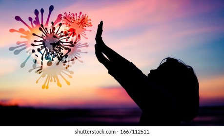 Silhouette Little Chinese girl raised hands for protection virus Covid-19.Kid girl praying in the sunset sky for a new day freedom.Monkeypox virus.Little asian girl hand praying for thank GOD.vaccine. - Powered by Shutterstock