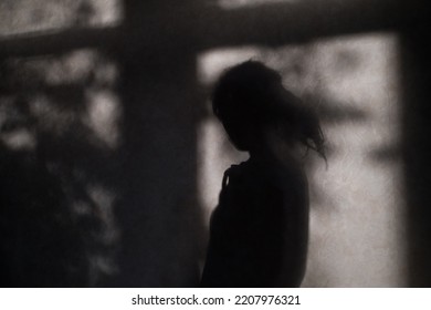 Silhouette of lonely woman at home. Unknown female person shadow on wall. Depression concept. - Powered by Shutterstock