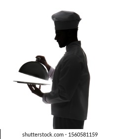 Silhouette of male chef on white background