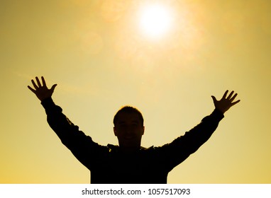 Silhouette Man Against Background Sun Yellow Stock Photo (Edit Now ...