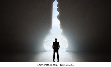 Silhouette Man Against Giant Key Shape Stock Photo 1361686055 ...