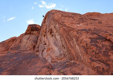 Silhouette Of Man Climbing At Red Rock Canyon National Conservation Area