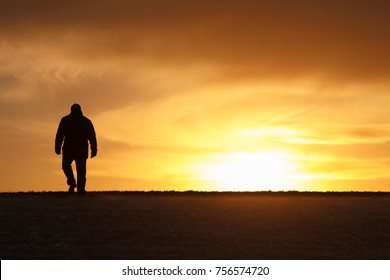 Silhouette Man Coat Walking Empty Farm Stock Photo 756574720 