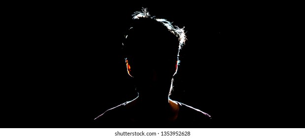 Silhouette Of Man In Dark Place, Anonymous Backlit Contour