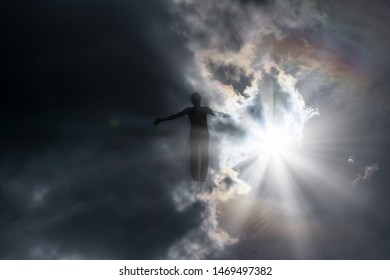 Silhouette Man Flying Sky Bright Rays Stock Photo 1469497382 | Shutterstock