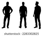 silhouette of a man from front, profile and back with plaid shirt