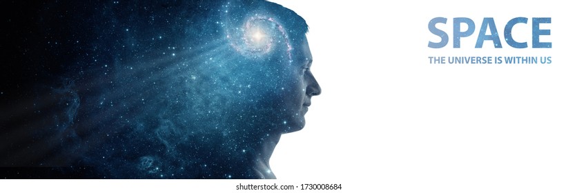 Silhouette Of A Man With The Galaxy As A Brain Isolated On White Background. The Universe Is Within Us, Galaxy And Stars Is A Symbol Of Human Thinking. Elements Of This Image Furnished By NASA.