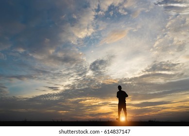 Silhouette Romantic Couple Standing On Hill Stock Photo 336833597 ...