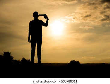 Silhouette Man Holds Gun Stock Photo (Edit Now) 580366783