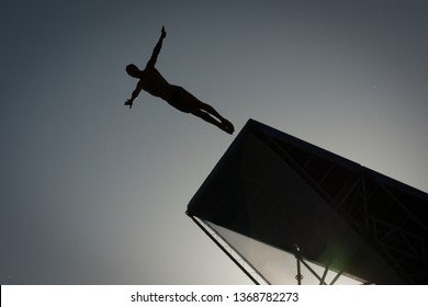 Silhouette Man Jump High Diving