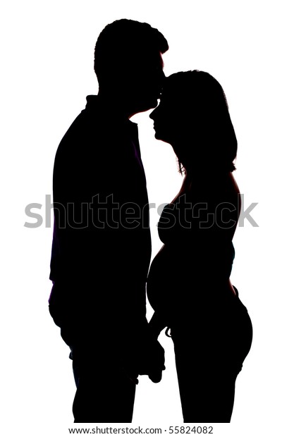 Silhouette Man Kissing Pregnant Woman Showing Stock Photo (Edit Now ...