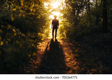 Silhouette Man On Wild Pathway Woods Stock Photo (Edit Now) 705264775