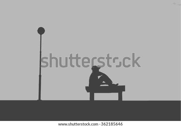 Silhouette Man Sitting Alone Grey Sky Stock Photo Edit Now