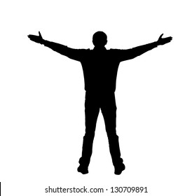 Silhouette of a man with spread arms on a white blackground - Shutterstock ID 130709891