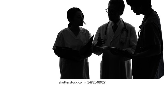Silhouette of Medical doctor and nurses.