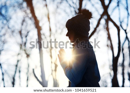 Similar – Image, Stock Photo Young man relaxing outdoors during workout in a forest