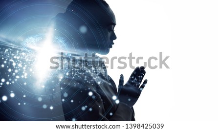 Silhouette of meditating woman. Mindfulness concept.