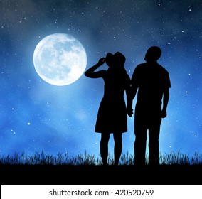 Silhouette Men Women Holding Hands Night Stock Photo 420520759 ...