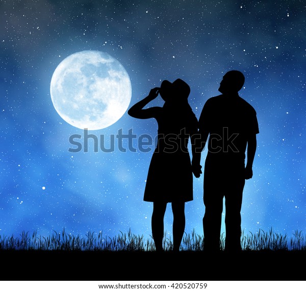 Silhouette Men Women Holding Hands Night Stock Photo (Edit Now) 420520759