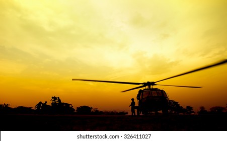  Silhouette Of Military Helicopters.