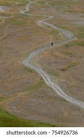 Silhouette Of Monk Crossing The Mountain Gorge, Person Walking Away, Traveling Alone, Philosophical Pensive Mood, Solo Trip